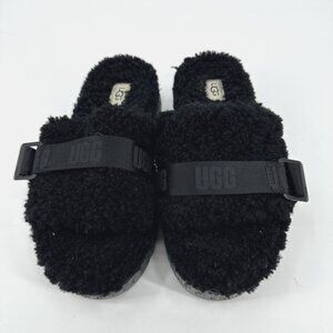UGG FLUFFITA SLIDE shoes flatform curly sheepskin plush platform sandal black 9